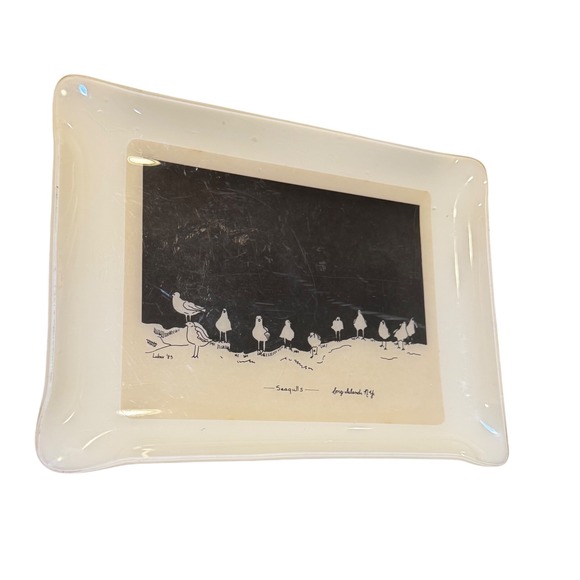 Lubov '83 Seagulls Long Island NY plastic Tray Artist Signed Art - Picture 1 of 13
